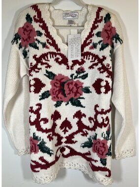 NEW Vintage 80s Nuggets Deadstock cottagecore grandmacore floral vneck sweater L